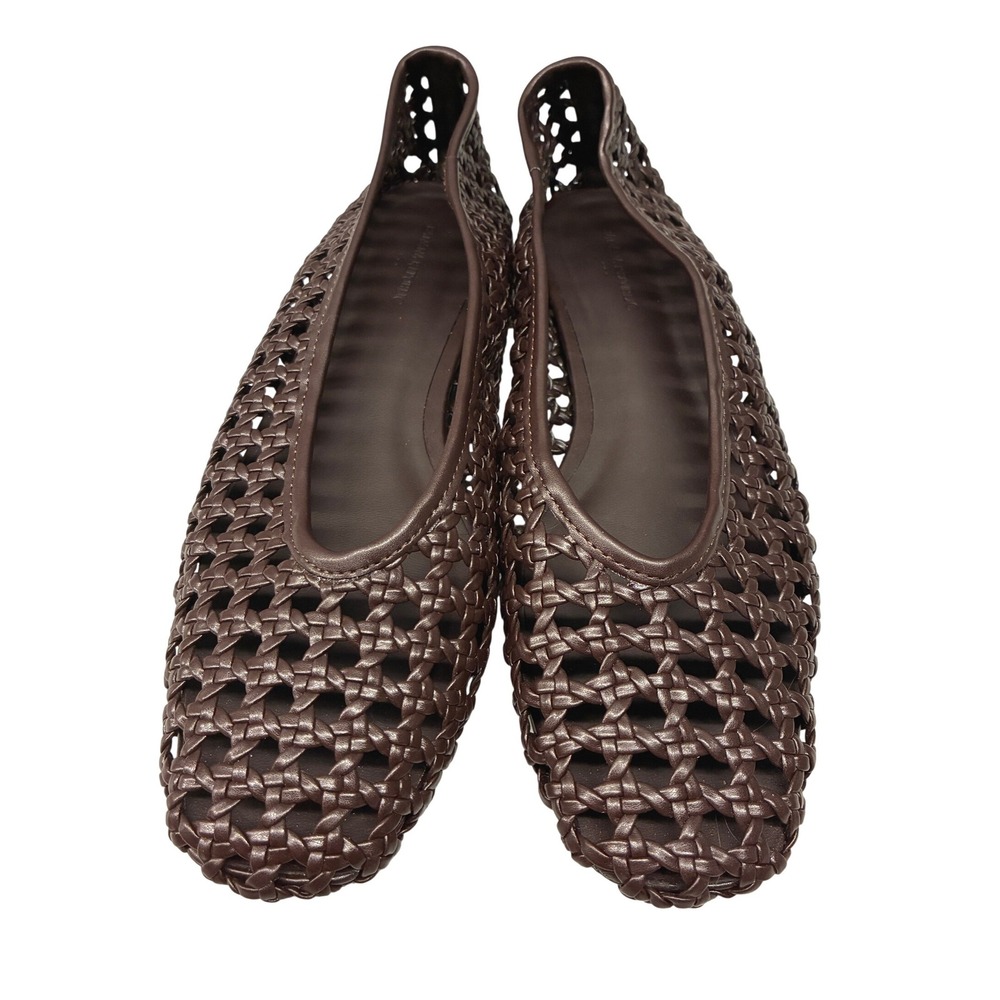 Banana Republic Woven Leather Flats Shoes Womens 8 Dark Brown Square Toe Slip On